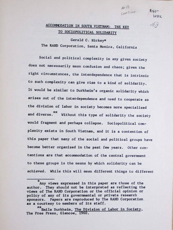 Accomodation in South Vietnam: The Key to Sociopolitical Solidarity