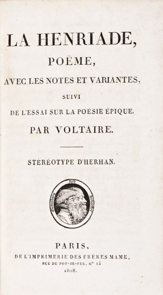 29282 La Henriade, Poème, Avec les Notes et Variantes, Suivi de l'Essai sur la Poésie Epique. Stéréotype d'Herhan