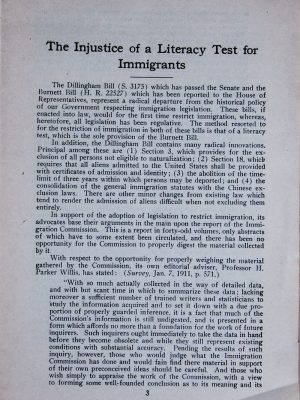 The Injustice of A Literacy Test for Immigrants By Kohler, Max J. (ed.) The Injustice of A Literacy Test for Immigrants
